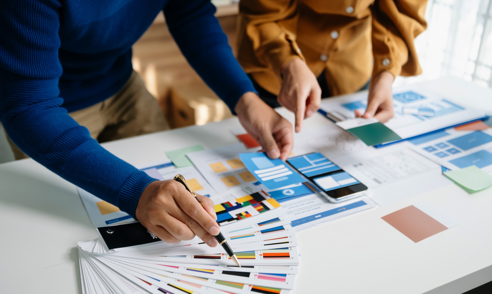 UX graphic designer planning application process development prototype wireframe for web smart phone