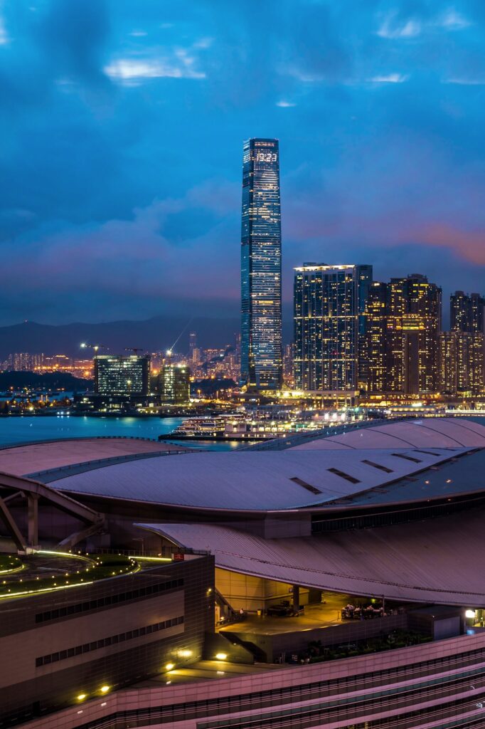 View of International Commerce Centre, the tallest building in Hong Kong.