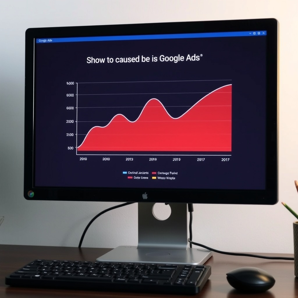 Ekran komputera wyświetla wykres porównujący wydajność SEO i Google Ads.