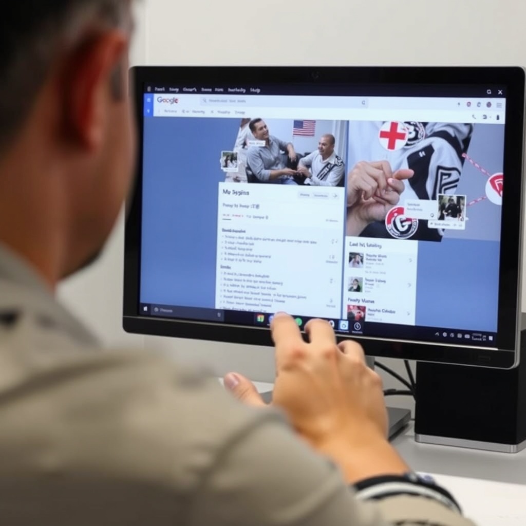 Osoba patrzy na ekran komputera wyświetlającego wizytówkę Google Moja Firma.