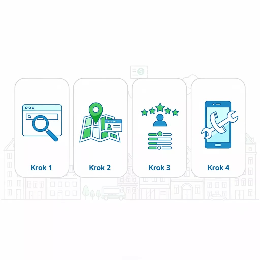 Infografika pokazująca proces lokalnego SEO dla hydraulika – od wyszukiwania w Google do telefonu klienta