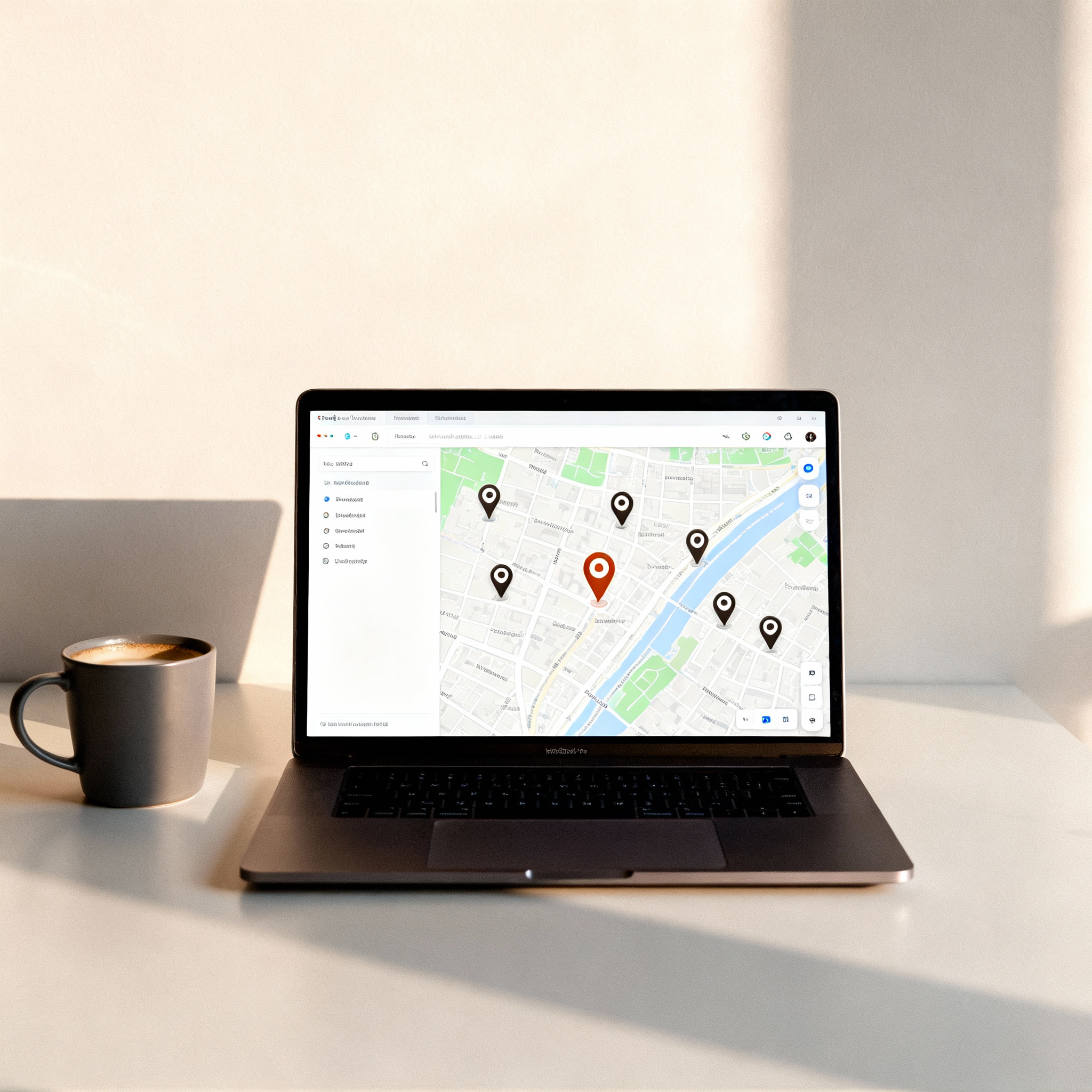 Widok mapy miasta z kilkoma lokalami gastronomicznymi i wyróżnioną restauracją