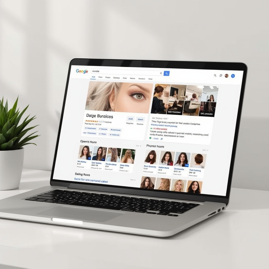 Przykładowa wizytówka Google salonu fryzjerskiego z opiniami klientów