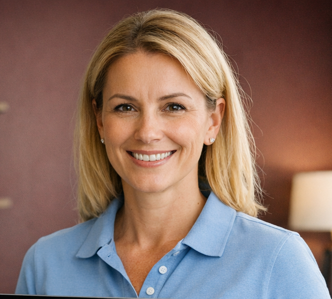 Professional business photography. A 29-year-old Polish male SEO consultant advises a small business couple in a minimalist meeting room, pointing at a printed SEO checklist on a beige table. Navy chairs, soft overhead light, focused and attentive expressions. NOT cartoon, NOT illustration