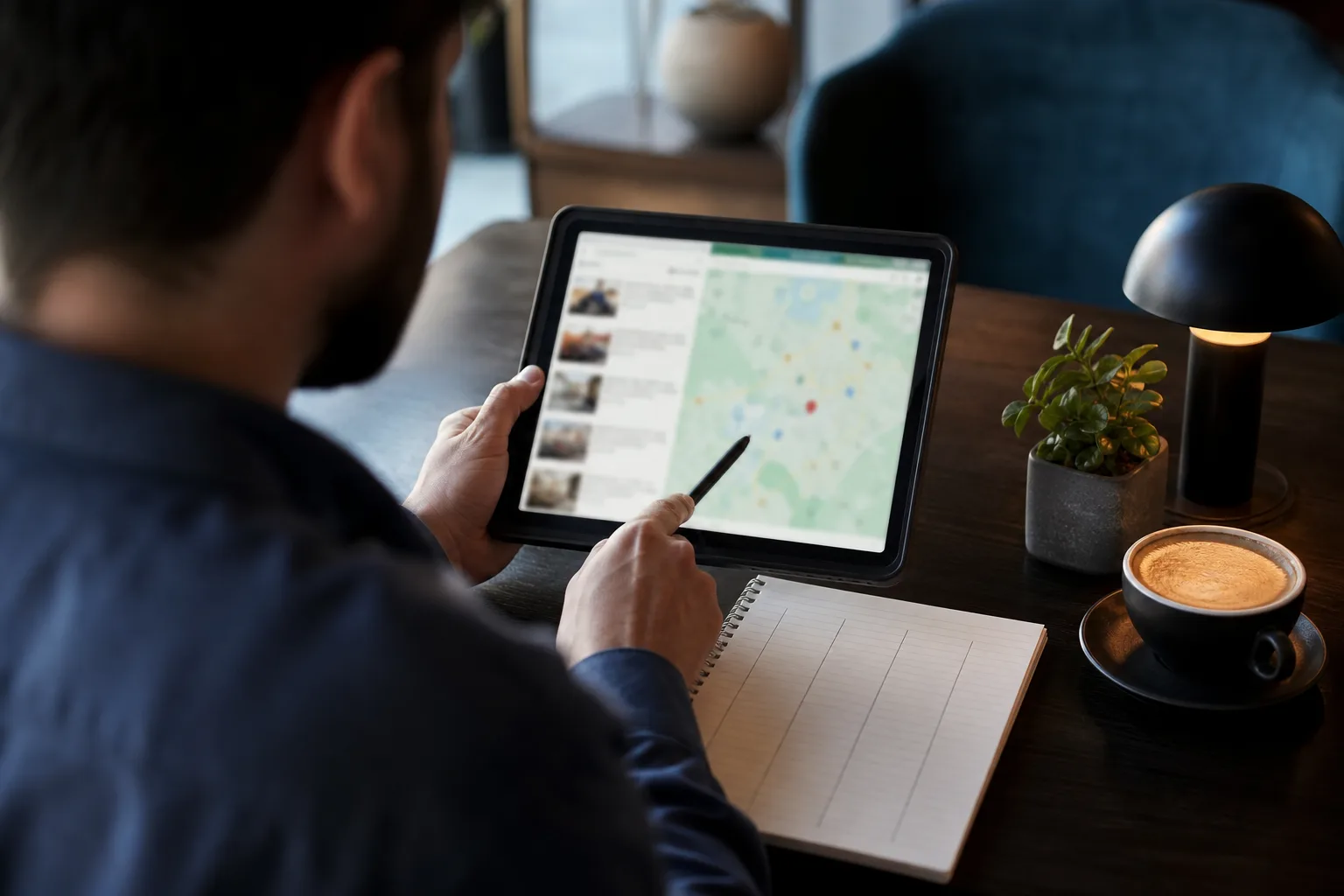 Porównywanie wizytówek konkurencji w aplikacji map na tablecie i notowanie kategorii