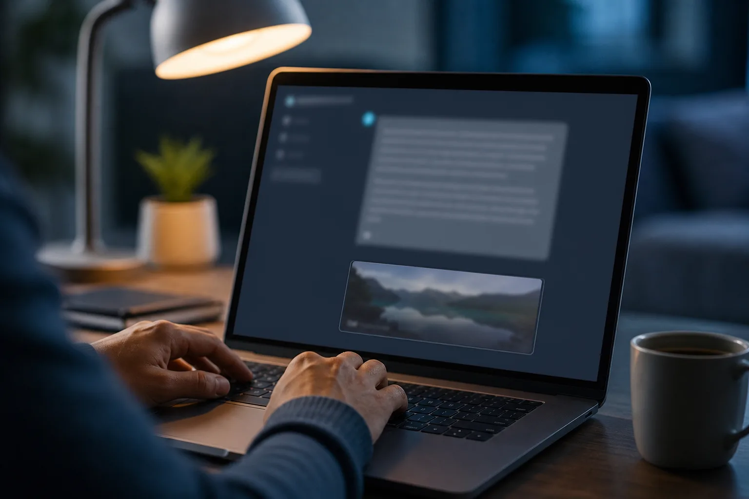 Ekran laptopa z odpowiedzią czatu AI i wyraźnie oddzielonym blokiem sponsorowanym pod nią